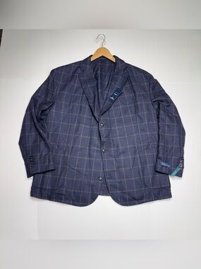 Stanford Men’s Blazer 56R Bat Fit Big Tall Plaid Navy Window Wrinkle RecoveryNWT